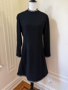 1950s /60s Carlye Black Wool  and Rhinestone-Embellished Evening Shift Dress